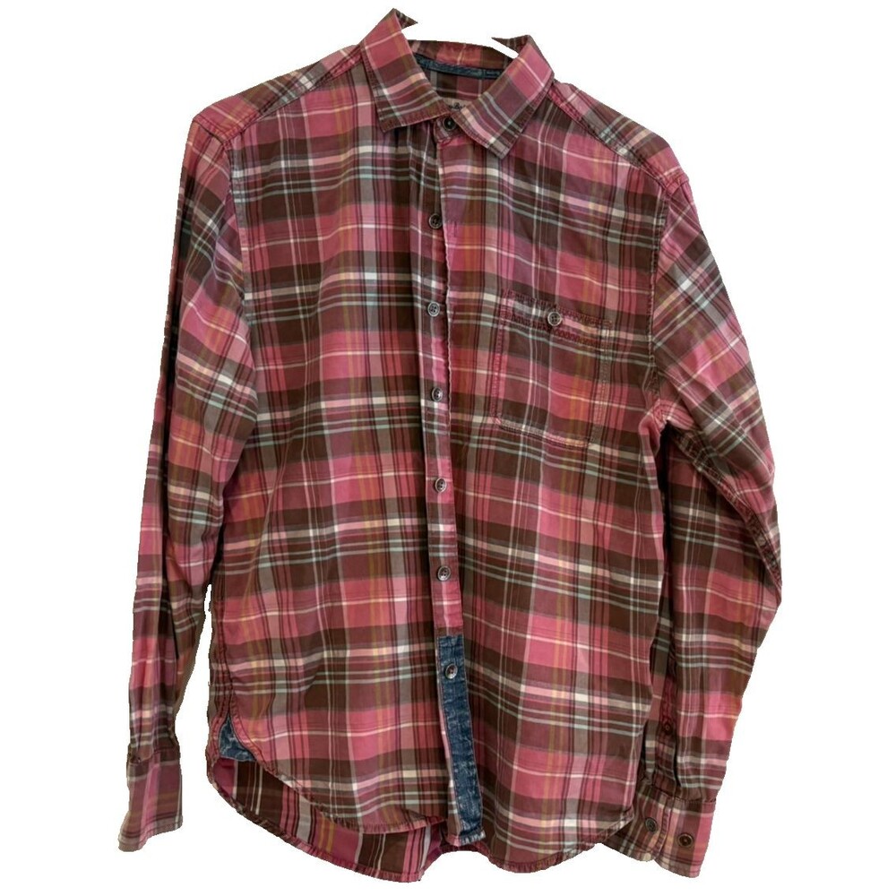 TOMMY BAHAMA Shirt Men’s Size SMALL Pink Madras Plaid Cotton Tencel Button Up